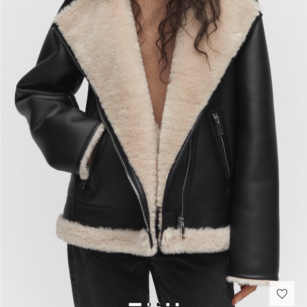 Mango leather biker Shearling Jacket